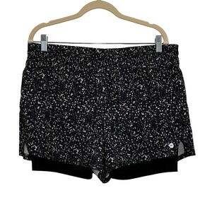RBX Black White Speckled 2-in-1 Running Shorts Built-in Liner Large CR5304